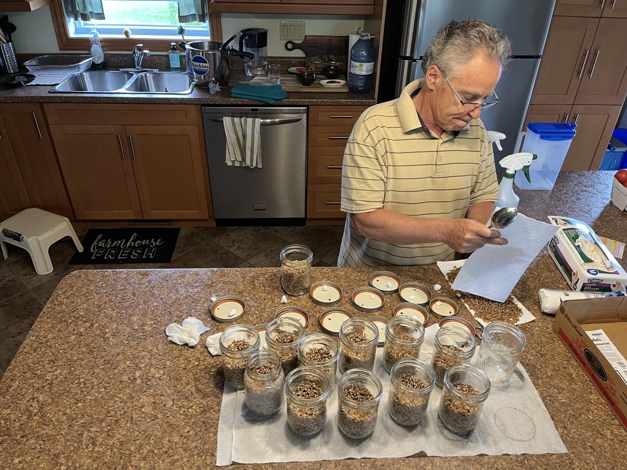 Preparing mushroom grain spawn in the farmhouse kitchen